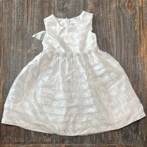 American Princess White Striped Organza Flower Girl Dress